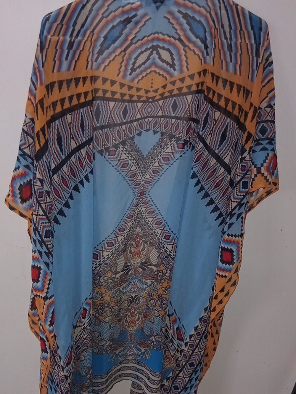 PATRONS OF PEACE Blue & Mustard Geometric WOMENS Shirt - Picture 4 of 5